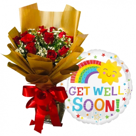 Twelve Red Roses with Get Well Soon Balloon Philippines