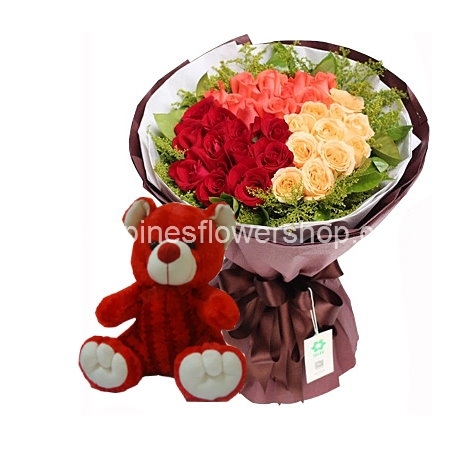 send 24 mixed roses with teddy bear to philippines